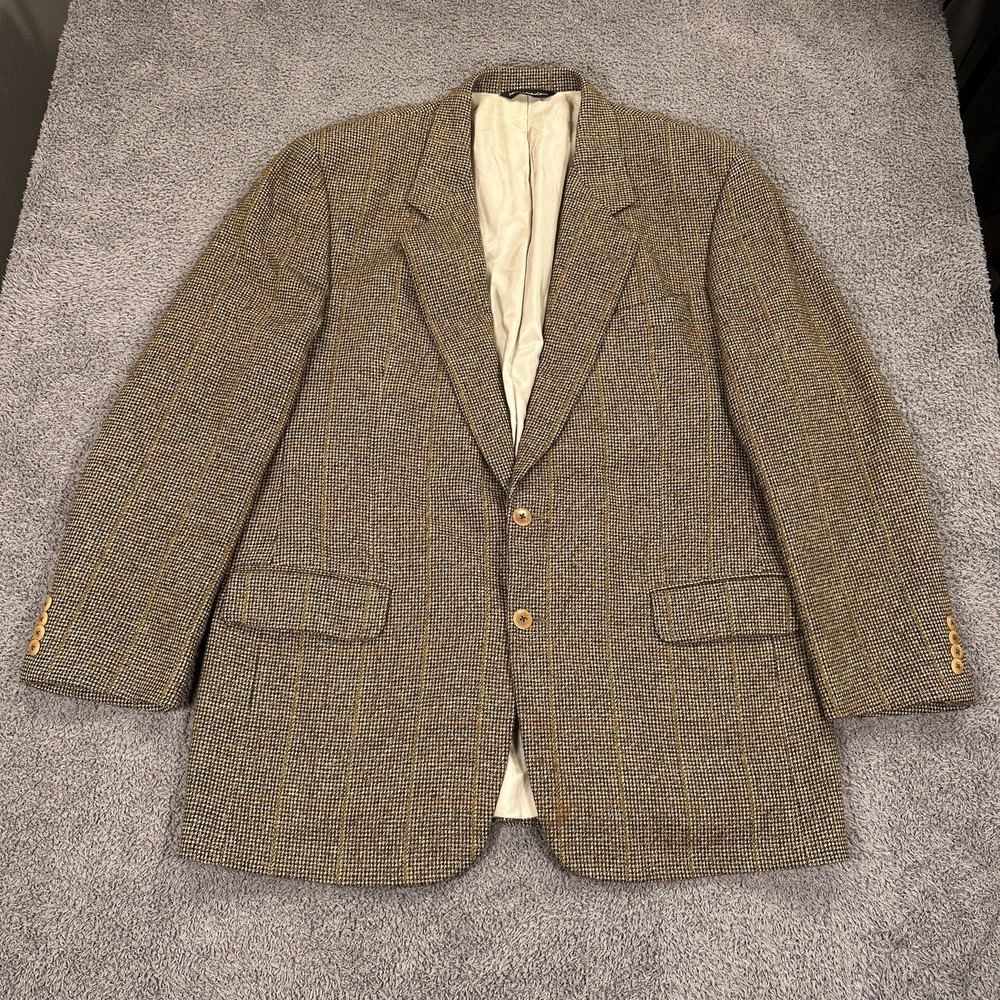 Samuelsohn Sport Coat Mens 44 Tall Brown‎ Plaid Houndstooth Wool Cashmere Blazer